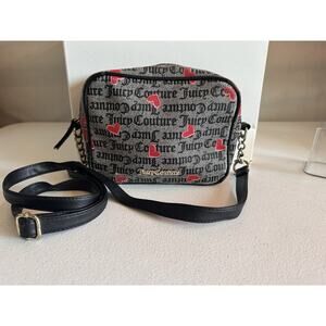 Juicy Couture Shoulder Bag/Crossbody Purse Black Straps Hearts And JC Logo